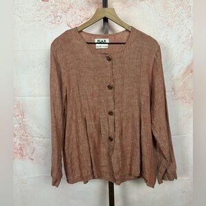 FLAX 100% linen button up top size M terra cotta lagenlook natural earthy shirt